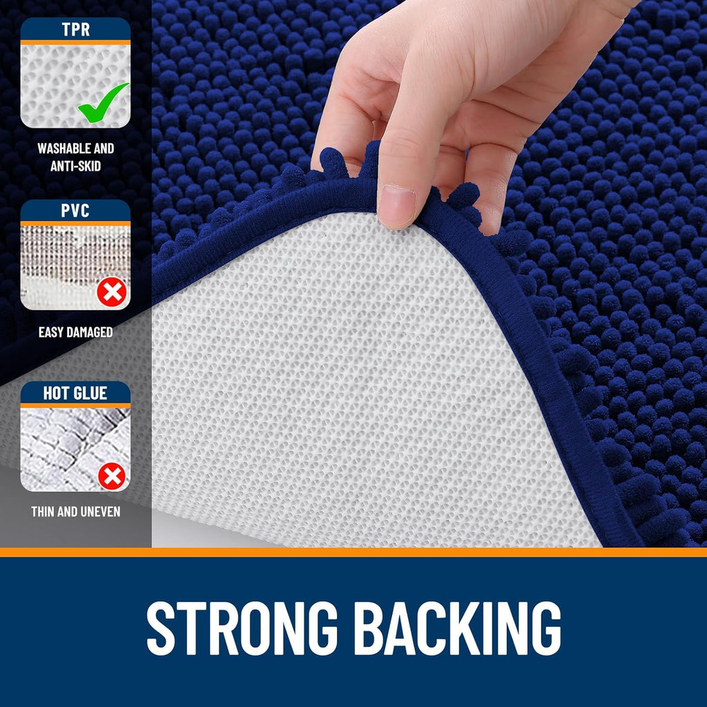 OLANLY U-Shaped Toilet Rugs - Extra Soft Absorbent Chenille Bath Mat | 20x20, Navy, Machine Washable
