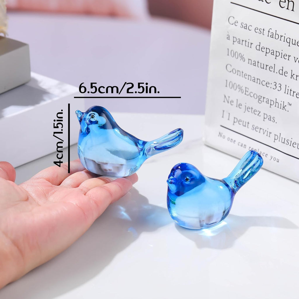 Qianwei Crystal Bird Figurines - Handmade Blown Glass Collectibles for Office Desk Decor | 2pcs Sky Blue