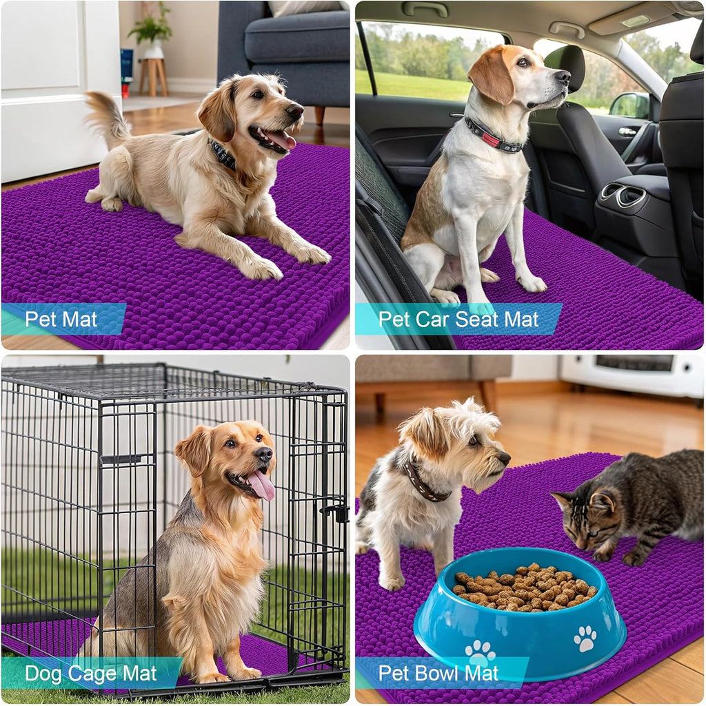OLANLY Dog Door Mat - Absorbent Non-Slip Washable Doormat for Muddy Paws | 44x32 Inches, Purple