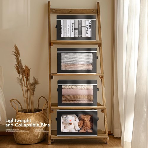 Homsorout Storage Boxes - 5 Pack Foldable Clear Window Bins | Large Decorative Containers for Clothes & Blankets - Black