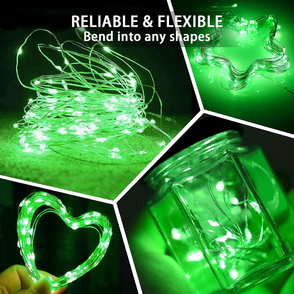 Skiennix 100 Pack Green Fairy Lights - 7Ft 20 LED Twinkle String Lights | Battery Operated & Waterproof for Festive Decor