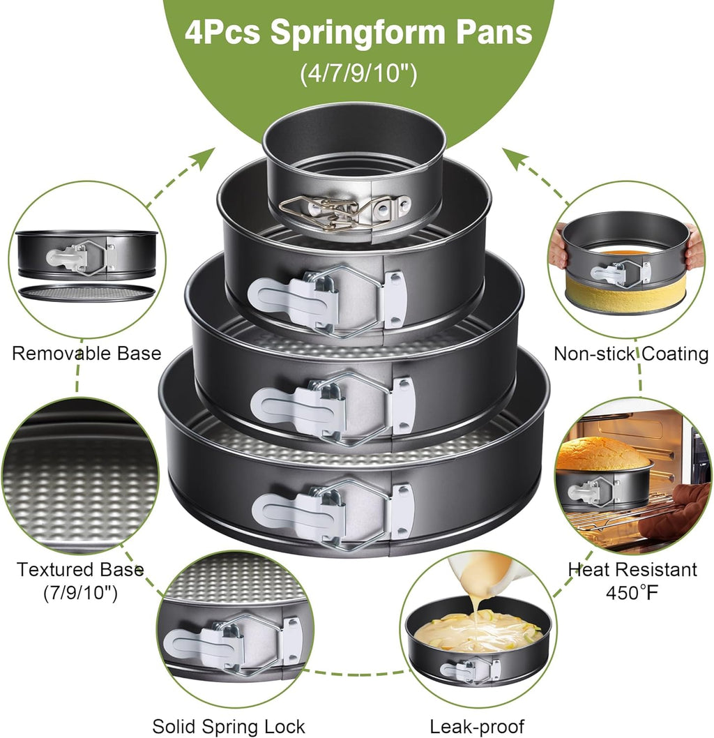 Skiennix 139PCS Springform Cake Pan Set - Non-Stick Cheesecake Pans (4/7/9/10-Inch) + Decorating Tools & Supplies