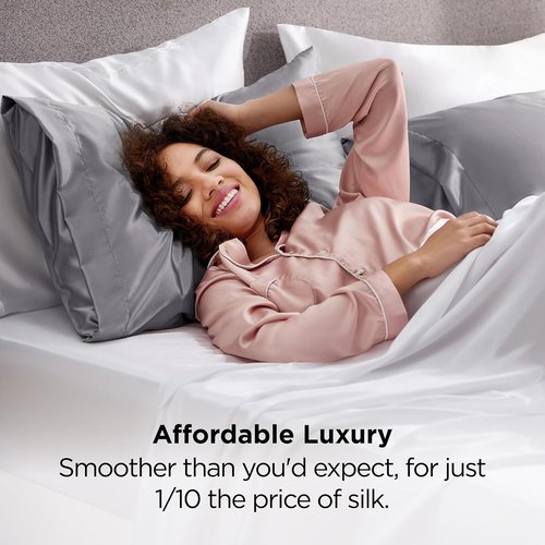 Bedsure Satin Pillowcase - Luxurious Silk-Like Comfort | Standard Size Dark Grey, 20x26 Inches, 2-Pack