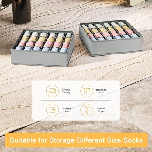 Joyoldelf Sock Drawer Organizer - 24 Cell Underwear & Sock Storage Dividers | Grey, 2 Packs