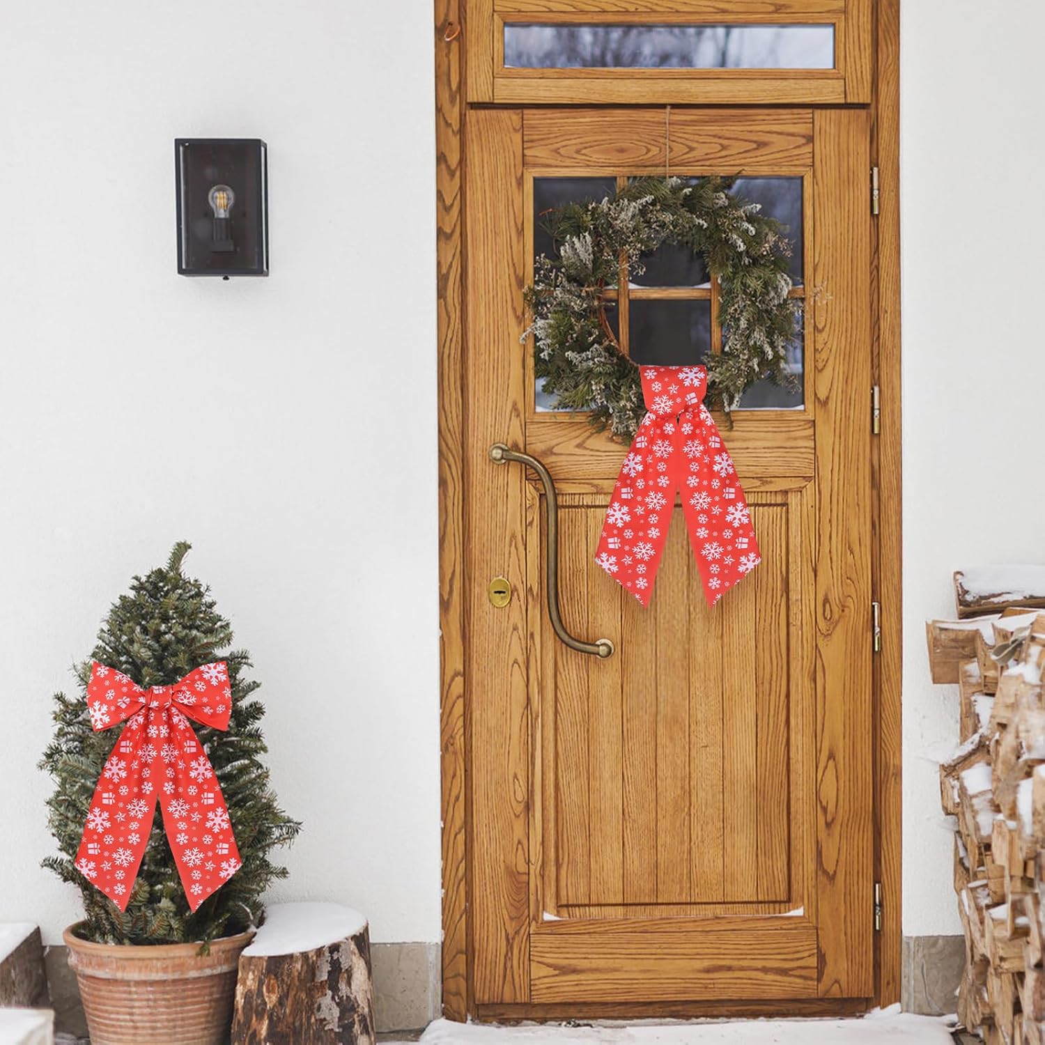 Red Satin Sash Wreath by [Brand Name] - 2pcs Christmas Bow Embroidery for Indoor/Outdoor Decor