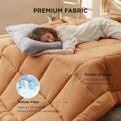 Bedsure Comforter Duvet Insert - All-Season Cal King Size Quilted Down Alternative Bedding | GentleSoft Fabric, Burnt Orange, 96 x 102 Inches