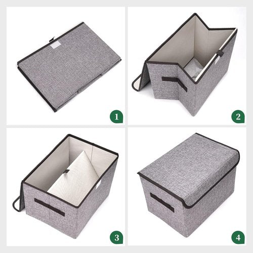 Bagnizer Foldable Storage Bin - Large 22 Quart Organizer with Flip-Top Lid & Handles | Gray, 4 Pack (14.6 x 9.5 x 9.5”)