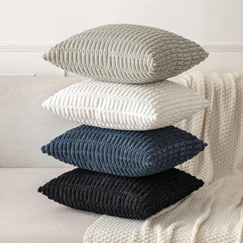 MIULEE Corduroy Throw Pillow Covers - Soft Boho Striped Design | 20x20 Inch Pure White for Modern Home Decor