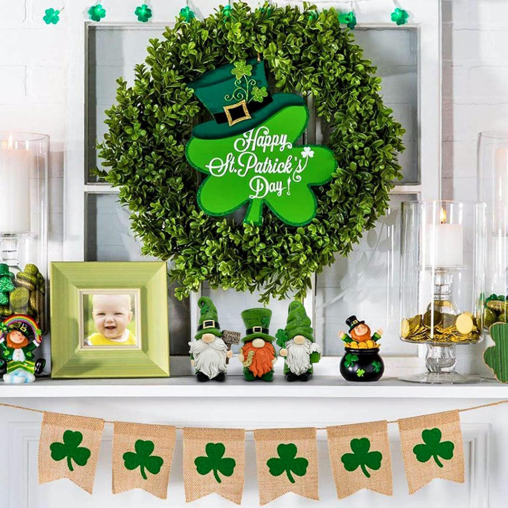 Uniboho St. Patrick's Day Gnomes - 3-Piece Green Irish Leprechaun Figurines for Home Decor