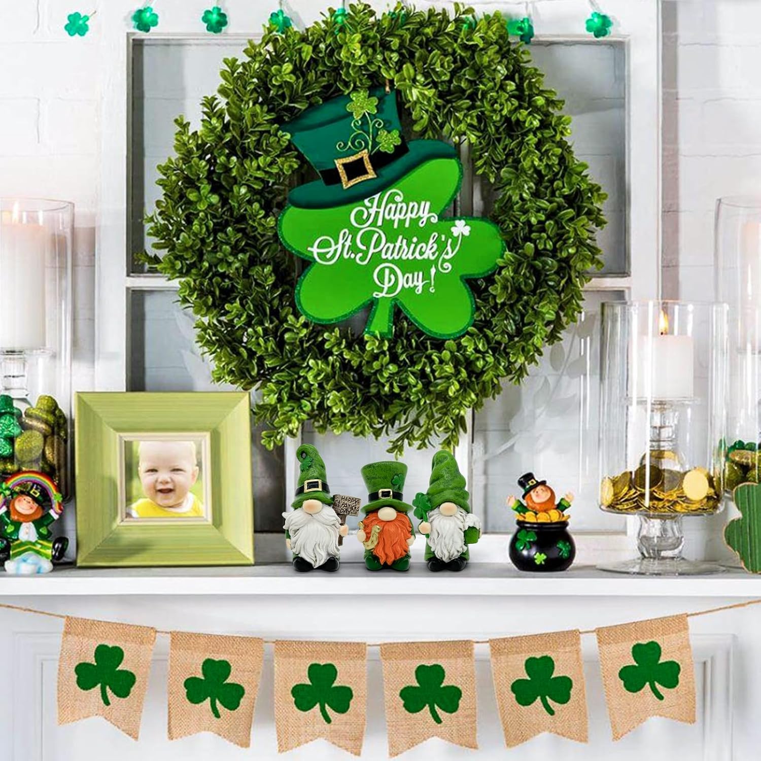 Uniboho St. Patrick's Day Gnomes - 3-Piece Green Irish Leprechaun Figurines for Home Decor