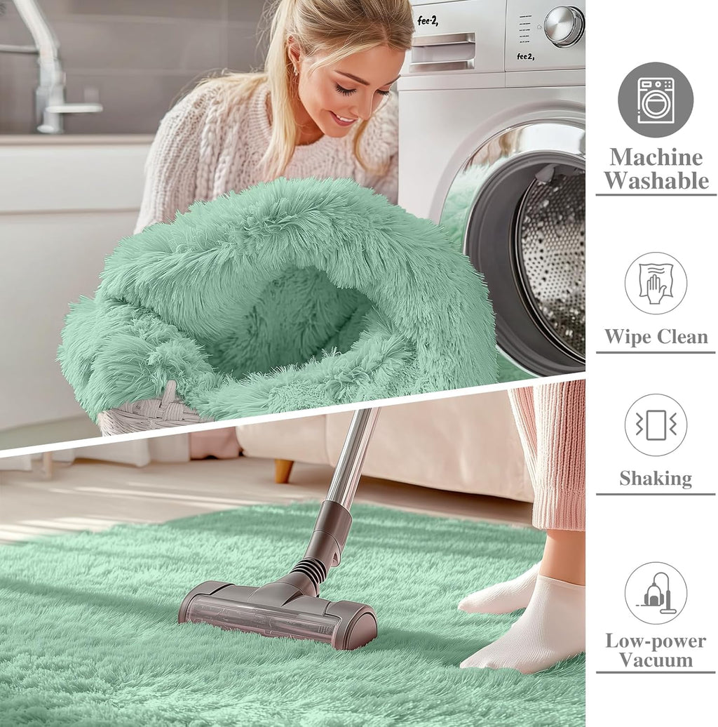 OLANLY Machine Washable 2x8 Runner Rug - Soft Fluffy Shaggy Design for Bedroom & Hallway | Mint Green