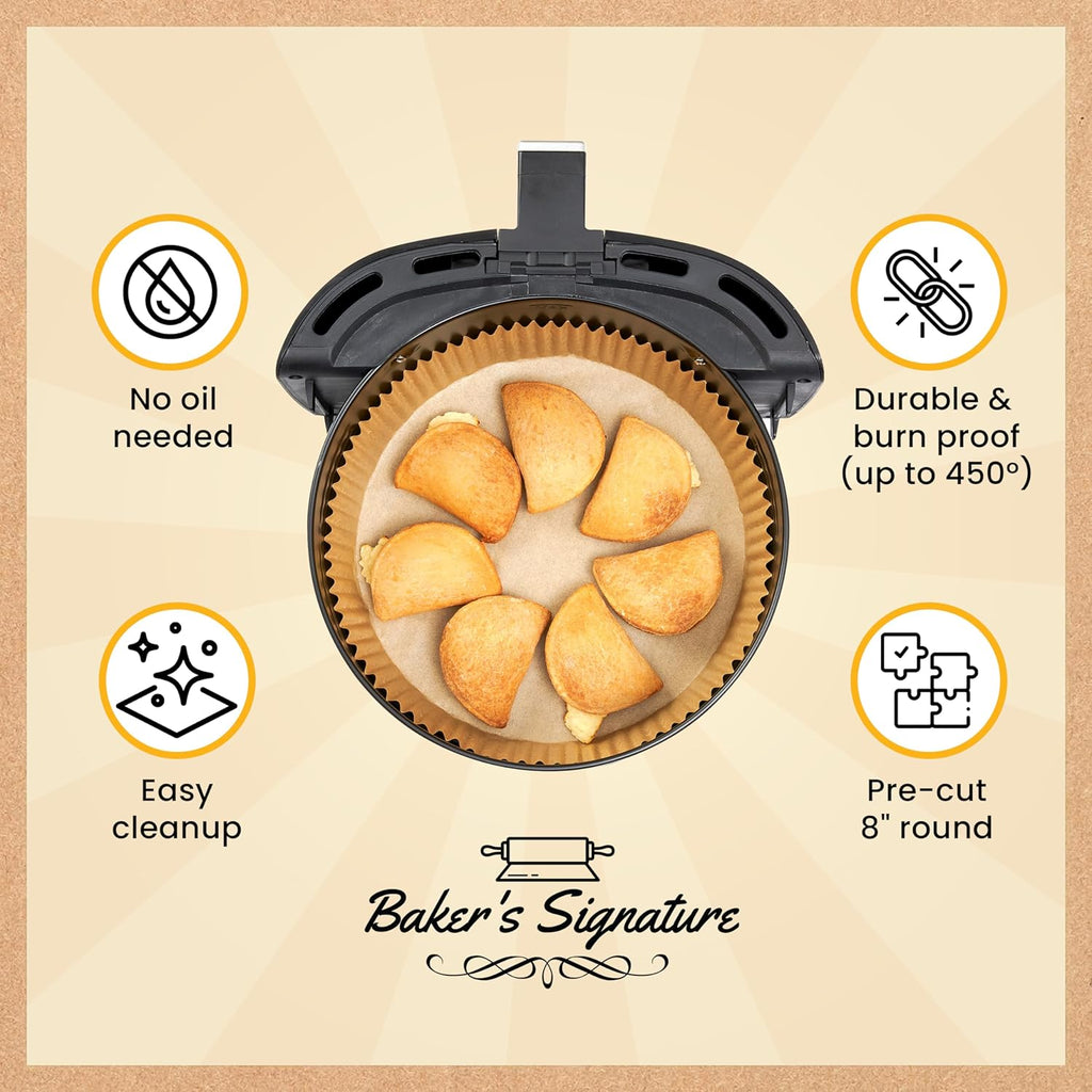 Baker's Signature 250 Pcs Air Fryer Liners - Non-Stick & Oil Proof for Easy Cleanup | 8 Inch for 5-8 Qt Baskets