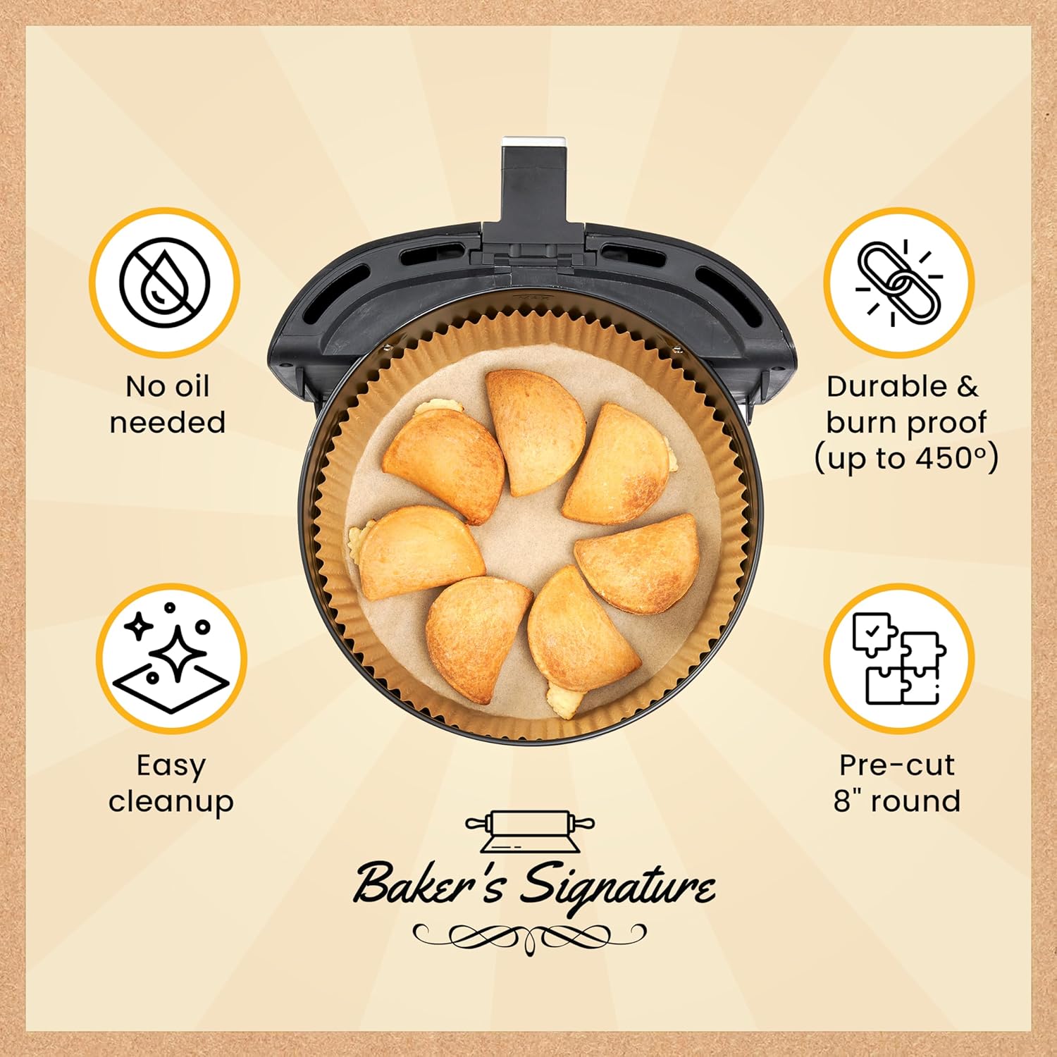 Baker's Signature 250 Pcs Air Fryer Liners - Non-Stick & Oil Proof for Easy Cleanup | 8 Inch for 5-8 Qt Baskets