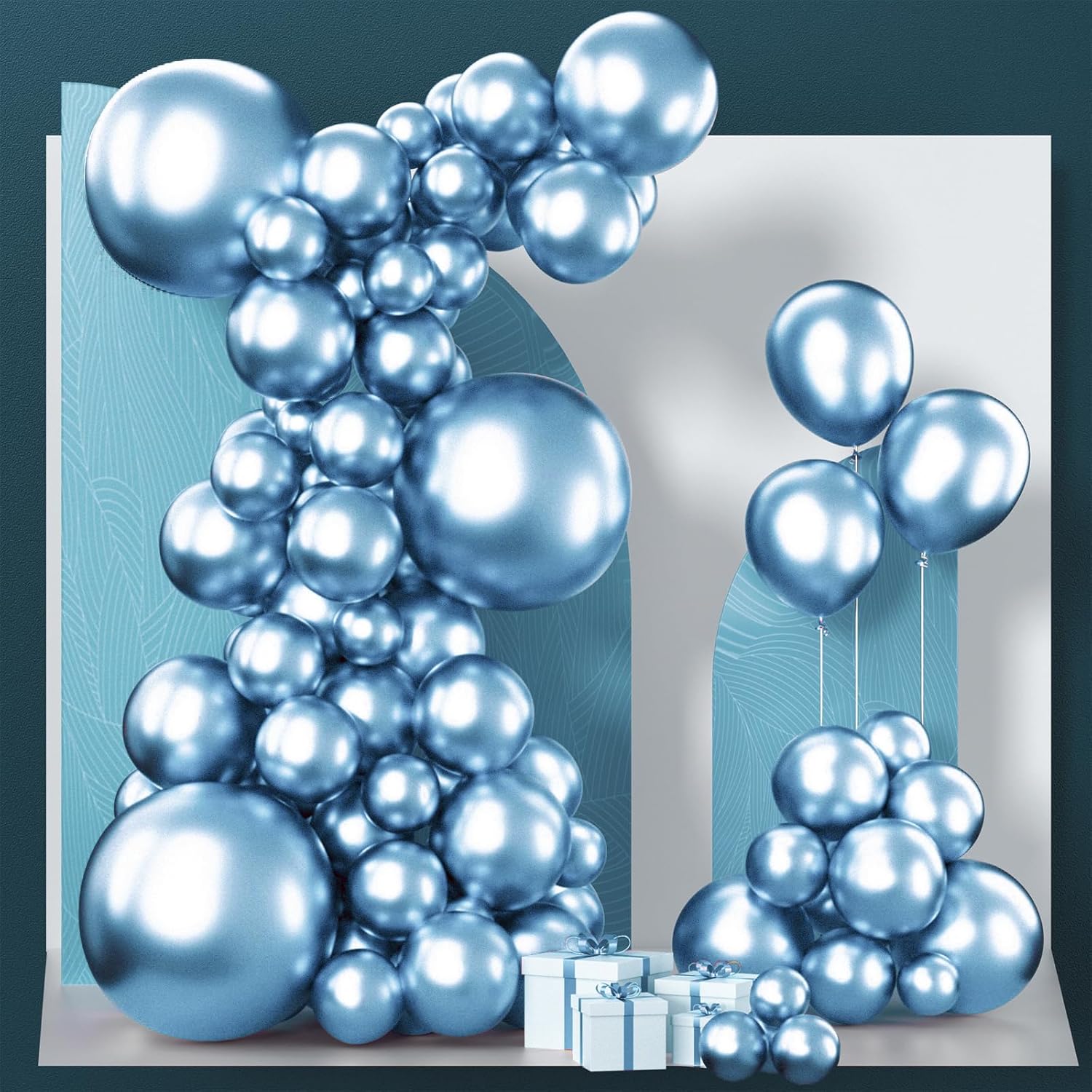 PartyWoo Metallic Light Blue Balloons - 100 Pcs Latex Balloon Arch Kit | 5-18 Inch Sizes for Graduation & Baby Showers