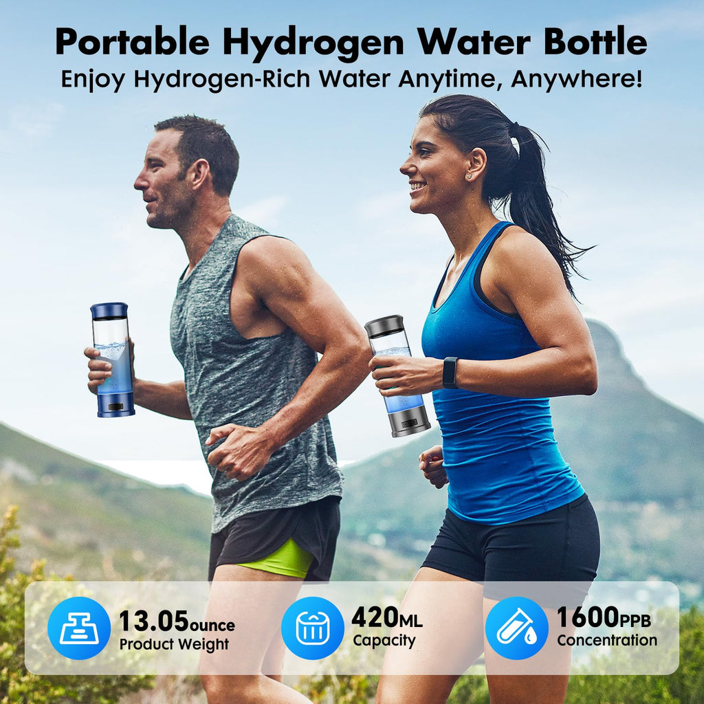 Hydrogen Water Bottle, Hydrogen Water Bottle Generator, 5-Min Electrolysis 1500 PPB Smart Water Ionizer with SPE/PEM Technology, Hydrogen Water Machine for Women Men Office Bike Running,CA-102C Silver