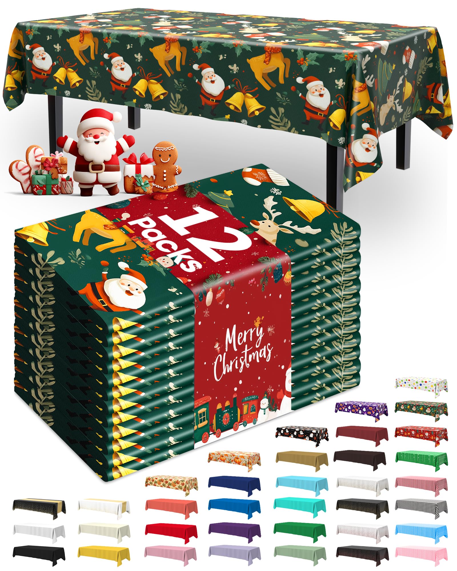 Pureegg Plastic Table Cloth Disposable 12 Pack, 54 x 108 Inch Table Cloths, Halloween Party, Thanksgiving Decorations, Harvest, Fall Tablecloths, Rectangle Tables, Leakproof & Sturdy, Christmas Red