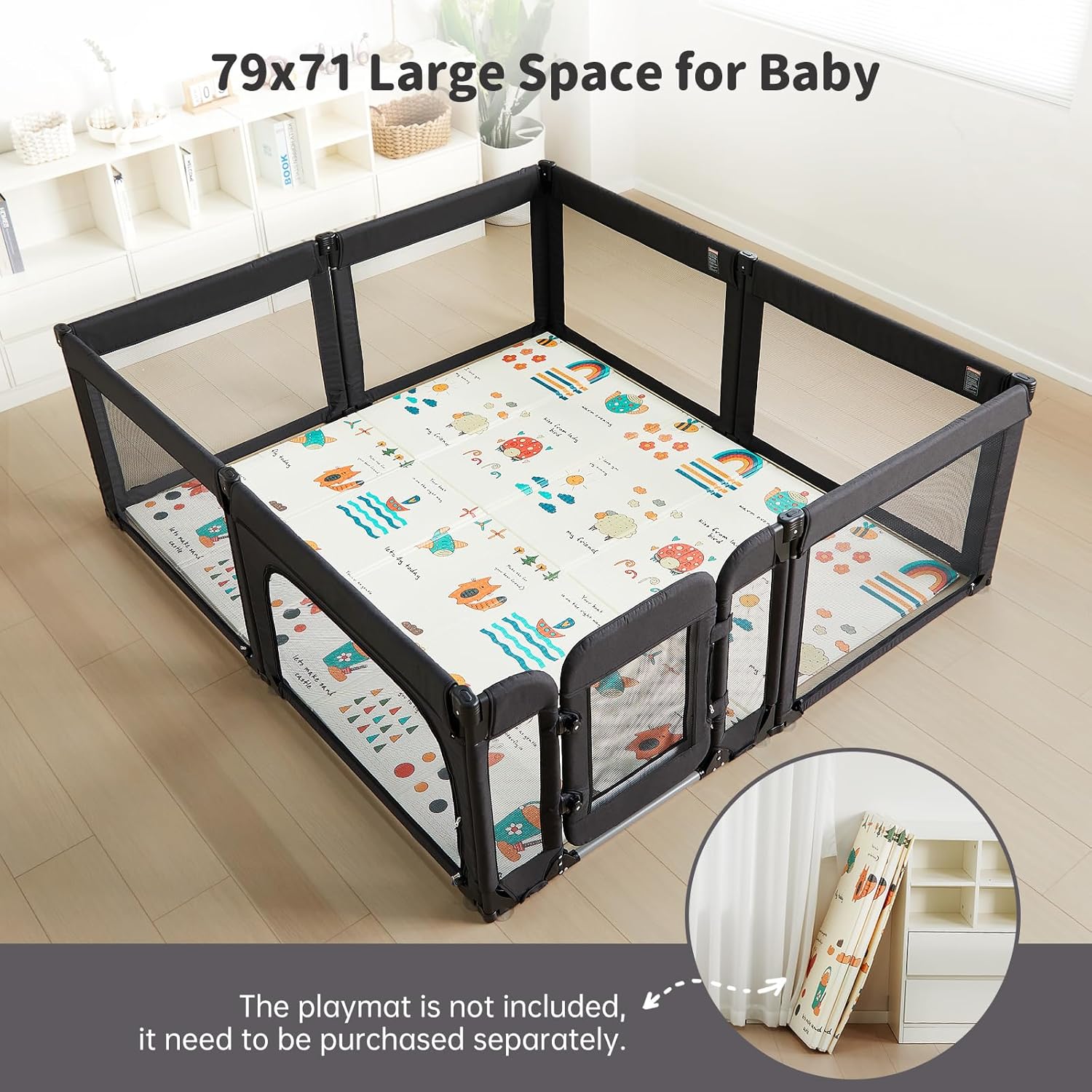 Regine Switzerland Baby Playpen - Foldable Adjustable Play Yard with Door | Heavy-Duty Toddler Playpen, Black