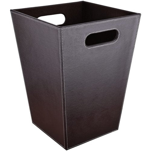GORESE Leather Trash Can Bathroom Wastebasket, 16L/4.2 Gallon Office Garbage Can with Handles for Near Desk, Square Bedroom Waste Basket Bin for Home Dorm Decorative Brown