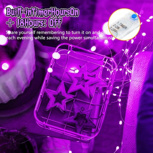 Minetom 6 Pack Purple Fairy Lights - 7ft Battery Operated Waterproof LED String Lights for Halloween Decor
