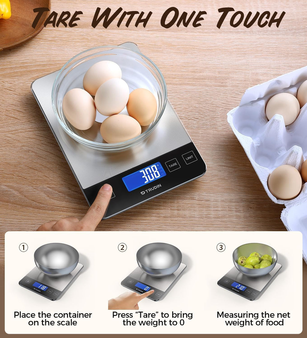 Skiennix 33lb Food Scale - NASA-Grade Digital Kitchen Scale with Waterproof Glass & Steel Platform
