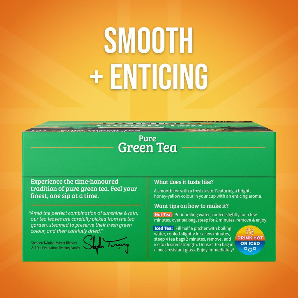 Twinings Pure Green Tea - Individually Wrapped Bags, Smooth Flavor & Enticing Aroma | 50 Count (Pack of 6)