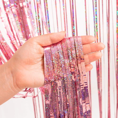 GREATRIL Rose Gold Tinsel Party Backdrop | Foil Fringe Curtain for Birthday Photo Booth - 1m x 2.5m, Pack of 2