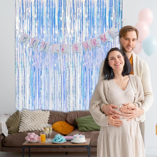 Iridescent Party Backdrop Decorations by [Brand Name] - 5 Pack Tinsel Curtain for Birthday & Graduation Events