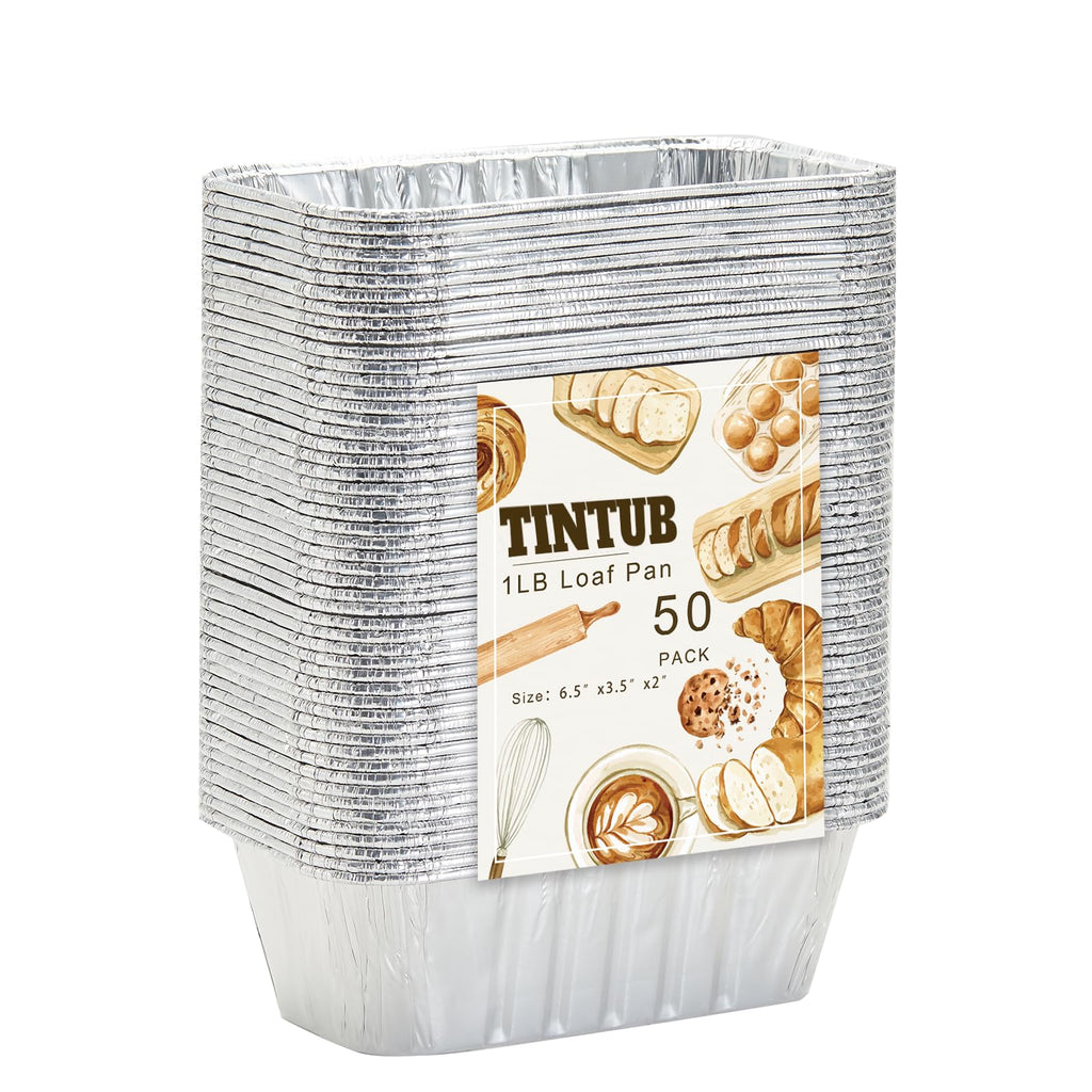 TINTUB 50 PACK 6x3.5x2 Mini Loaf Pans-1LB Small Bread Aluminum Foil Pans-For Baking Homemade Bread And Cake,Heating & Storing Food