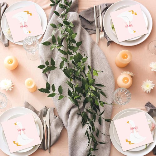 FYSUIMU Disposable Paper Napkins - Cute Pink Bow Goose Design | 50 Pcs for Birthday & Baby Shower Parties