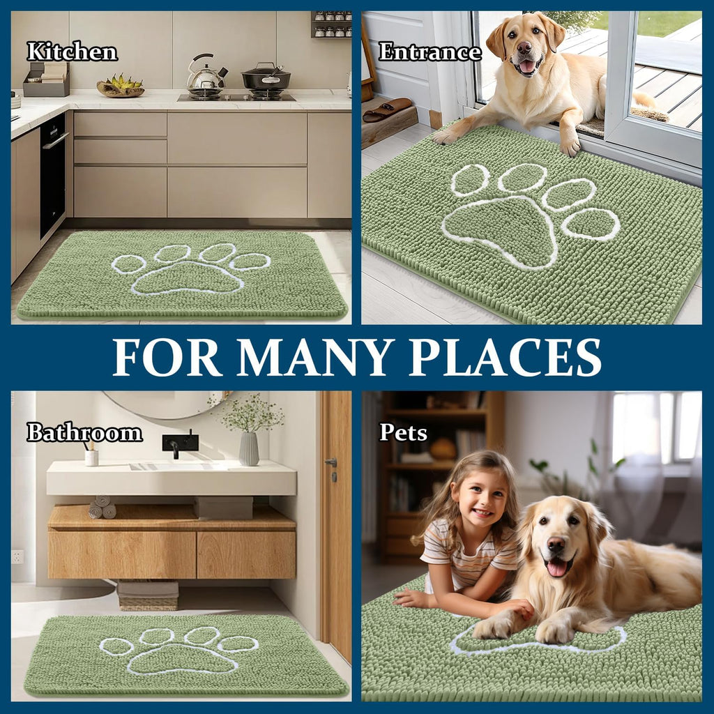 OLANLY Dog Door Mat - Absorbent Muddy Paws Doormat | Non-Slip Chenille, Quick Dry, 70x46, Sage Green