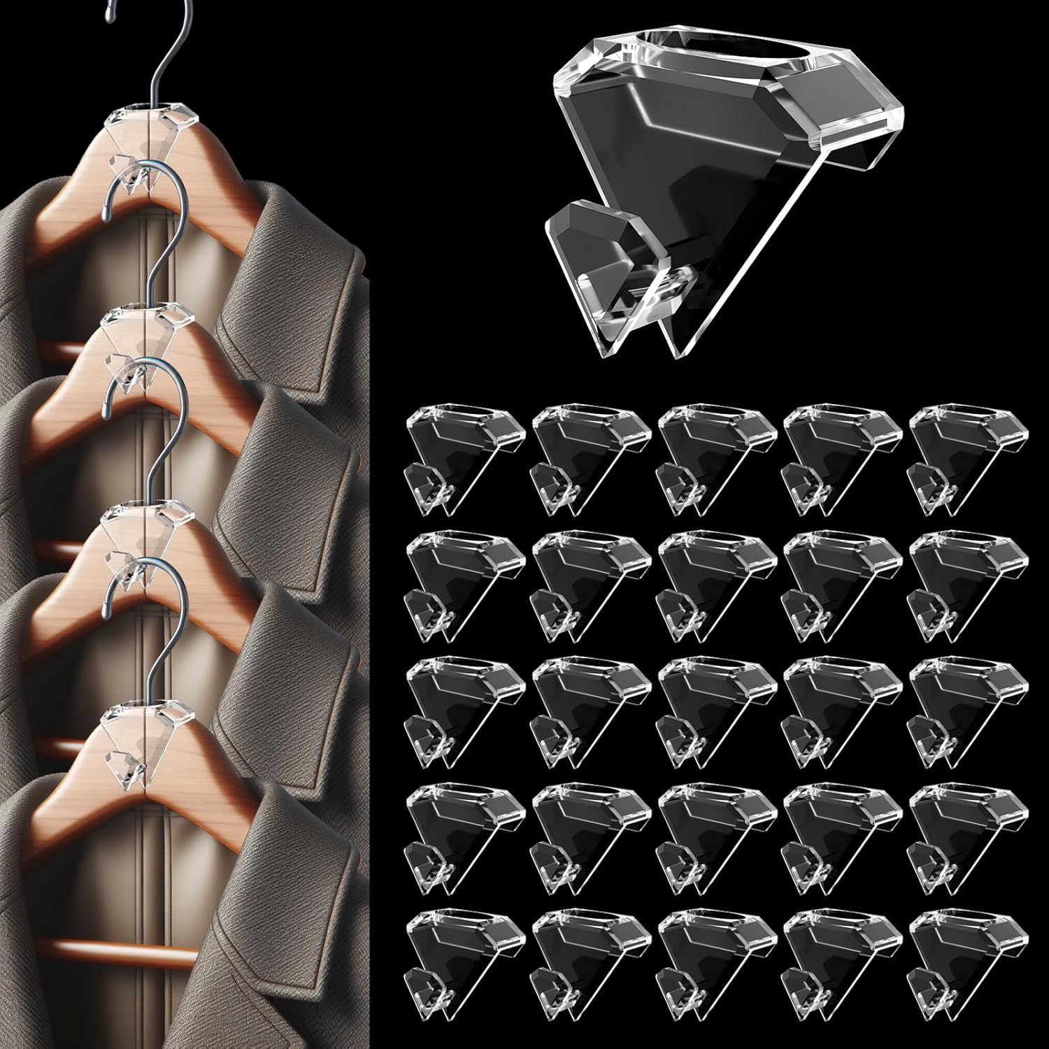 SLMT Space Saving Hanger Hooks - 30 Pack Clear Clothes Connector Hooks for Closet Organization