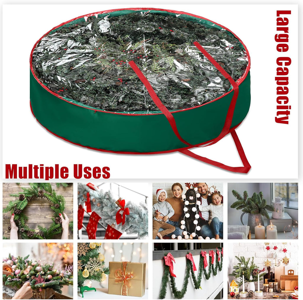 Abbylike Christmas Wreath Storage Bag - Extra Large 48'' Clear Container with Zipper & Handles | Green 600D Oxford