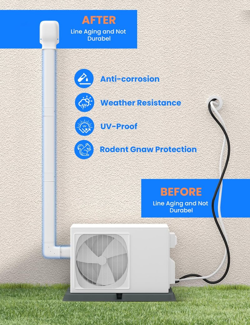 Toutgood 4'' 23Ft Mini Split Line Set Cover Kit for Minisplit Ductless Linset Air Conditioners and Heat Pumps, Central AC Decorative Upgraded UV-Proof Strong & Durability PVC Pipe