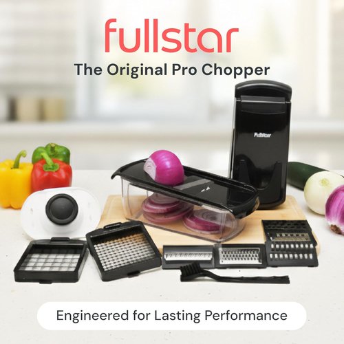 Fullstar All-In-One Vegetable Chopper | Versatile Food Chopper with Container & Julienne Slicer (8-in-1, Black)