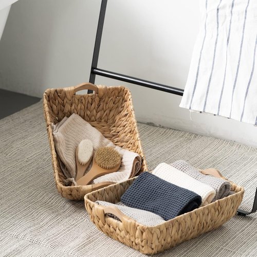 FairyHaus Wicker Baskets - Hand Woven Water Hyacinth Storage Baskets Set of 2 | Small Organizing Baskets 14.96x10.04x4.73