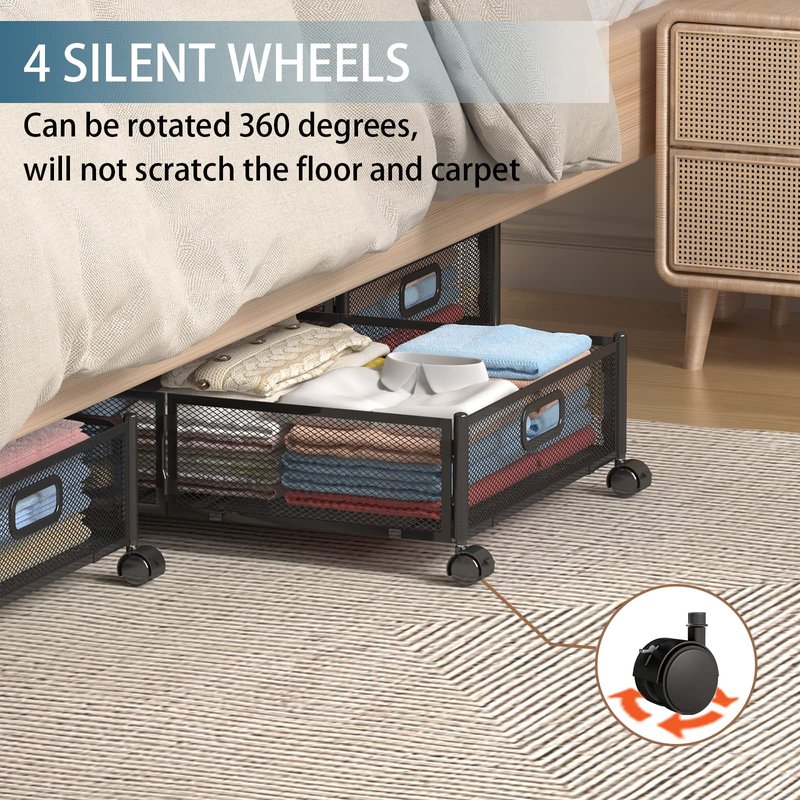 Uyokcnie Foldable Bedroom Storage Organization with Handles - Under Bed Storage Containers with Wheels - Bins Drawer for Clothes, Blankets and Shoes