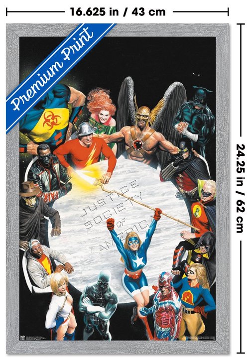 DC Comics The Justice Society of America - Table Meeting Wall Poster, 22.4L" x 14.7W", Gray Framed Version