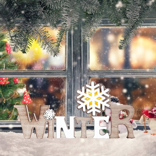 Bucherry Winter LED Wooden Snowflake Sign - Rustic Tabletop Decoration for Christmas & Winter Events