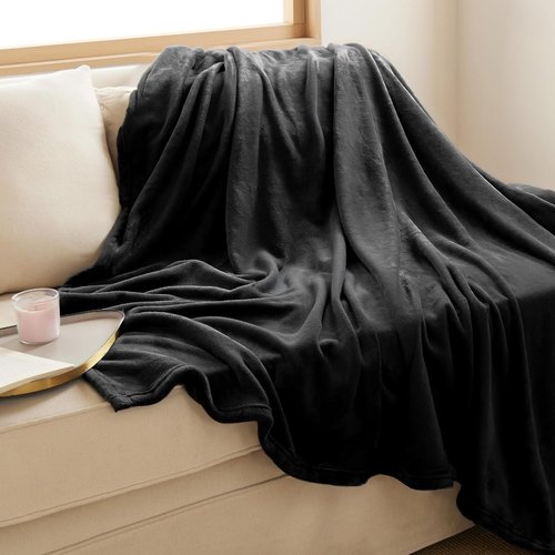 Bedsure GentleSoft Fleece Throw Blanket - Cozy Lightweight Plush Black Blanket for Sofa, 50x60 Inches