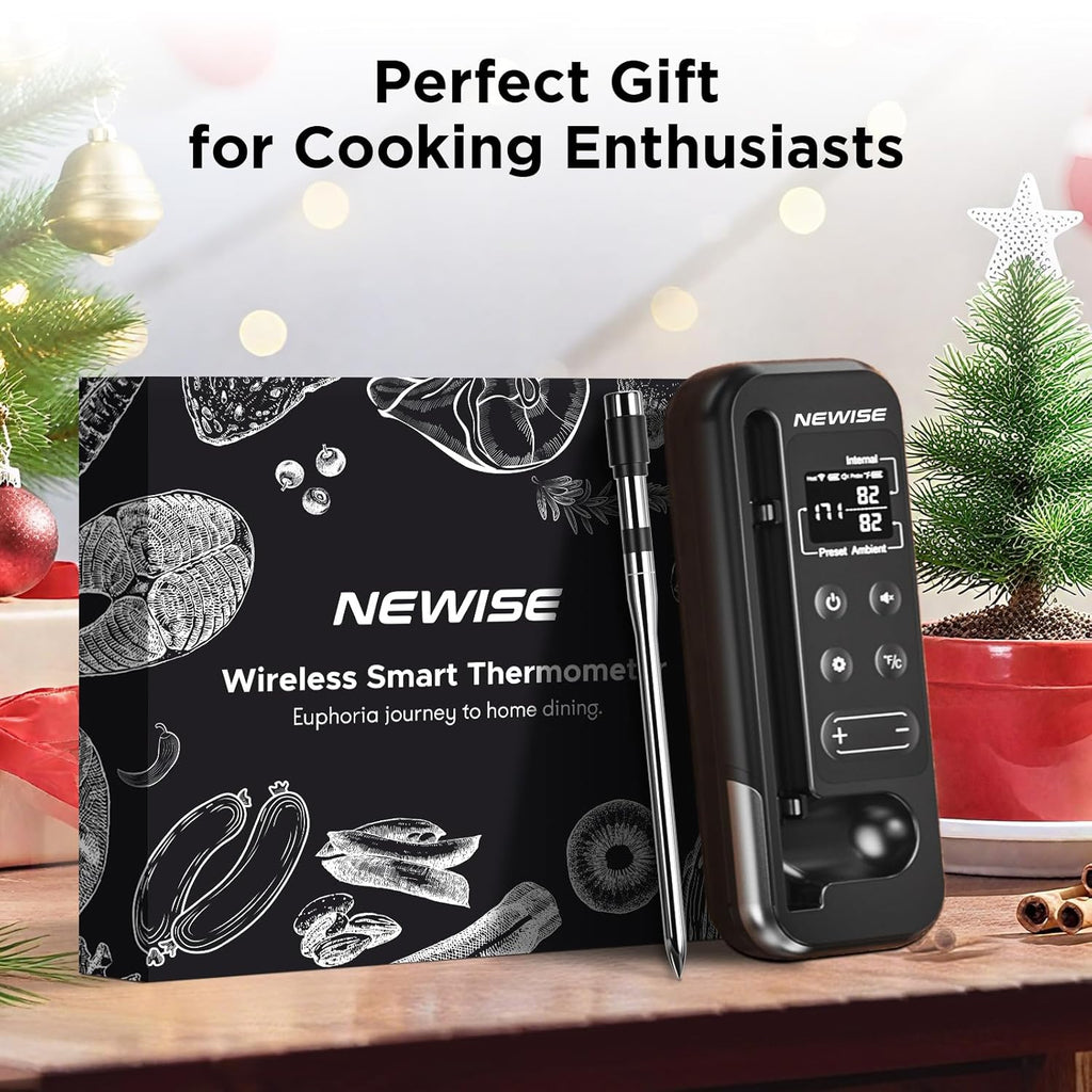 Newise Bluetooth Meat Thermometer - 800FT Wireless Range, Smart App & Rechargeable Probe | Ideal for BBQ & Grilling