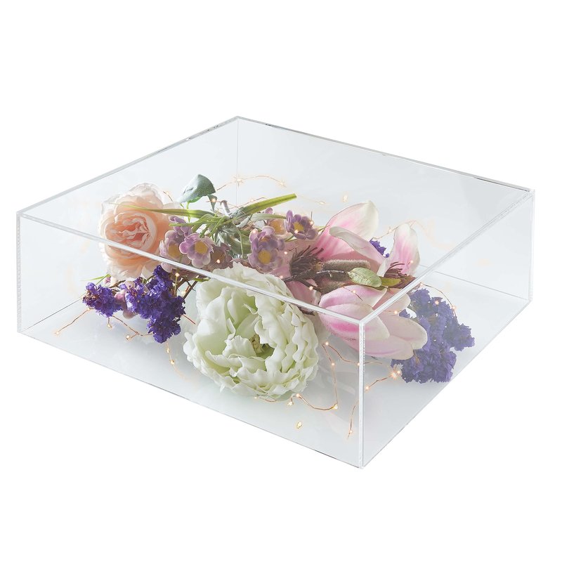 NOKI Square Acrylic Cake Stand: 10 Inch Cake Stand with Hollow Bottom, Fillable Decorative Cake Display Stand, Small Clear Cake Stands for Wedding, Birthday and Party