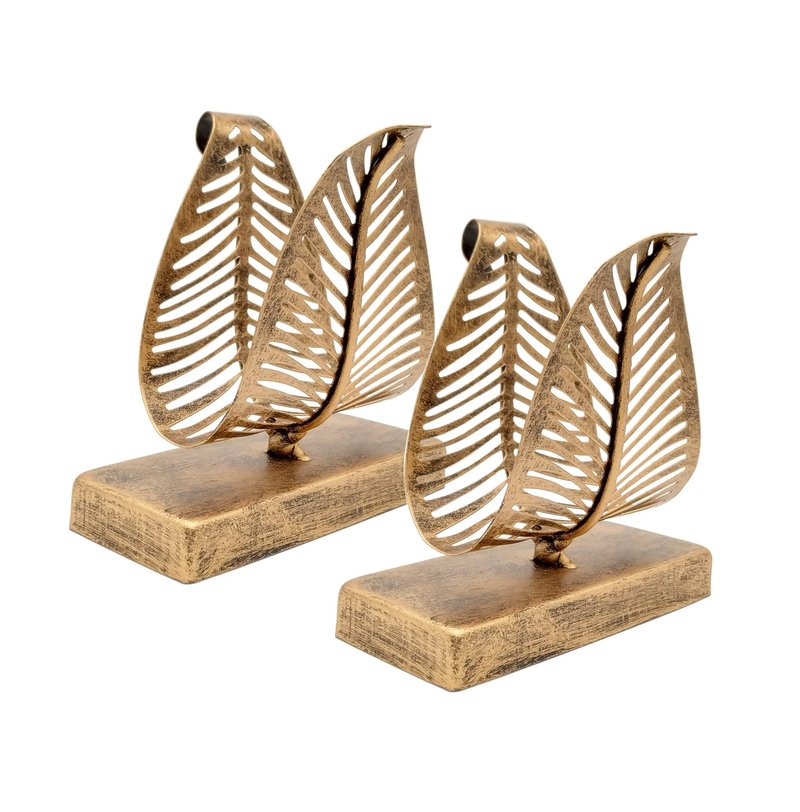 Set of 2 Freestanding Modern Napkin Holder with Leaf Design, Tabletop Tissue Dispenser, Countertop Napkin Storage Organizer – Bronze