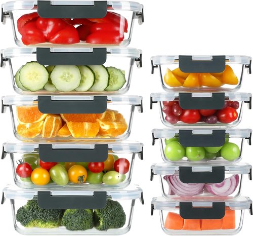 BAYZZ Glass Meal Prep Containers - 10 Pack Airtight Food Storage with Lids | Microwave, Oven, Freezer Safe