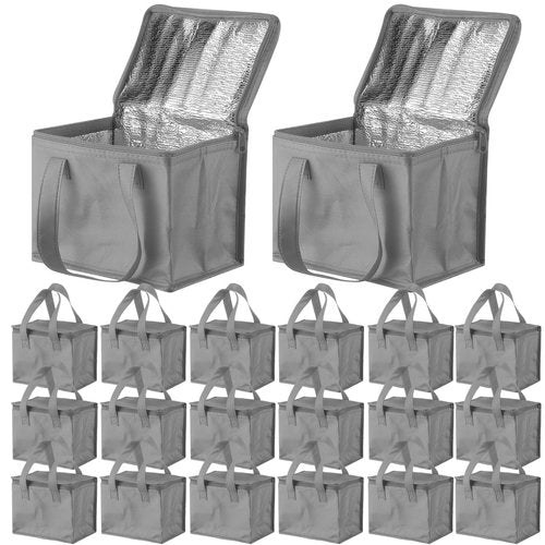 Lallisa 24 Pack Insulated Lunch Bags Bulk Reusable Leakproof Waterproof Thermal Cooler Bags Insulated Beverage Box for Office Picnic Snack Women Men(Gray)