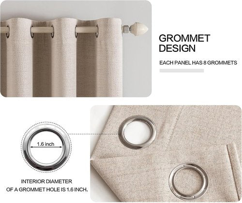 MIULEE 100% Blackout Linen Textured Curtains - Thermal Insulated Natural Beige | Room Darkening Drapes 52 x 80 Inch (2 Panels)