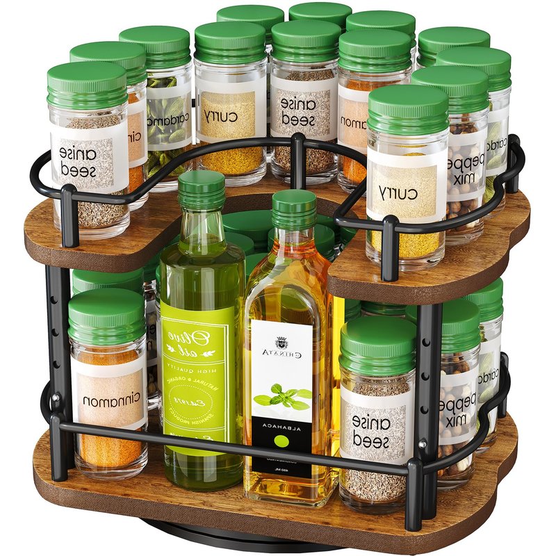 Spice Rack Organization for Cabinet - Height Adjustable Rotating Lazy Susan Organizer, Spice Organizer Fits Cabinets Wide＞ 11 inches, Clearance Height ＞10.5 inches