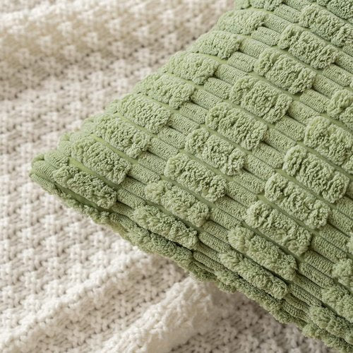 MIULEE Decorative Throw Pillow Covers - Soft Boho Striped Corduroy | Pack of 2, 16x16 Inch, Sage Green