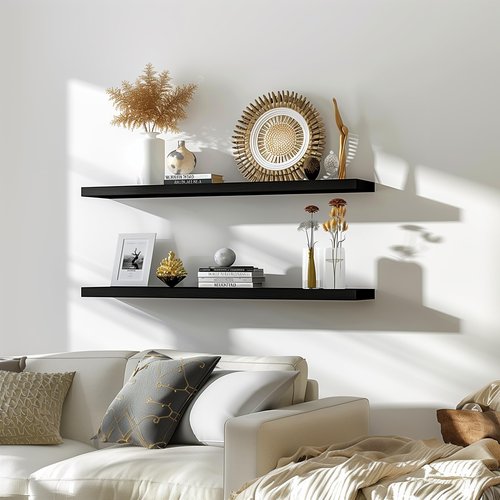 GXYAWPJ 48 Inch Floating Shelves for Wall Rustic Black Wood Wall Shelves for Bedroom Set of 4