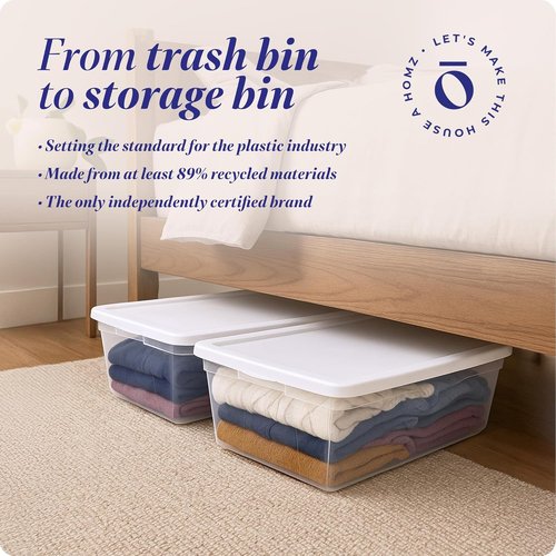 HOMZ Large Clear Plastic Storage Organizer Bins - 2-Pack Snaplock Containers, 41 Quart, White | Stackable for Home & Office