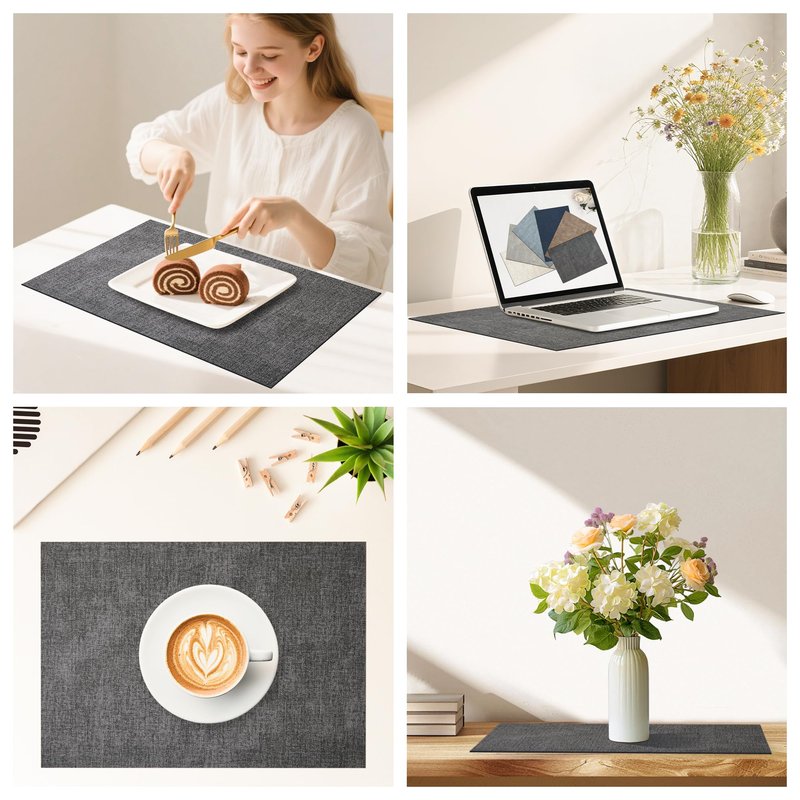 Placemats Set of 6, DOLOPL Reversible Faux Leather Place Mats – Waterproof, Heat Resistant, Washable & Easy-Clean Wipeable, 17"x11.8" Modern Neutral Style for Kitchen & Dining Table